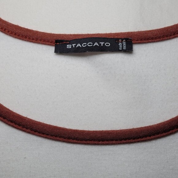 Staccato White & Black Striped Raglan Long-Sleeve Top with Rust Trim Womens Sz S - Picture 7 of 8